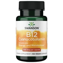 Swanson Vitamin B-12 (Cyanocobalamin) Energy Cardivascular Health Support 500 mcg 100 Capsules