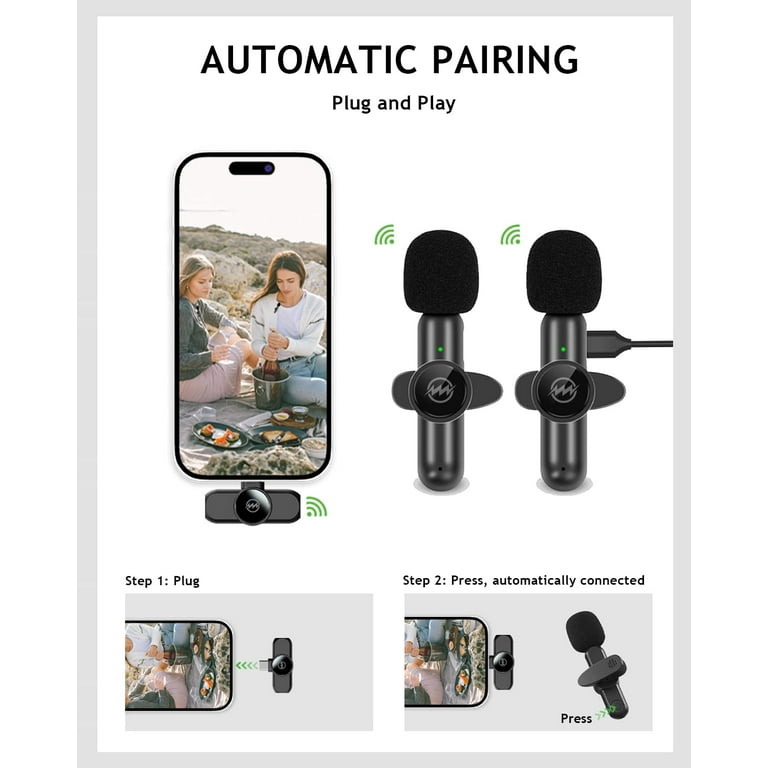 NEWWARE 2 Pack Wireless Lavalier Microphones for Android/iPhone/Computer/Laptop,USB-C to USB Adaptor & Lightning Port,12H for 1 Person Use,Clip on Lapel Mic for Video Recording Vlogging Tiktok - Walmart.com