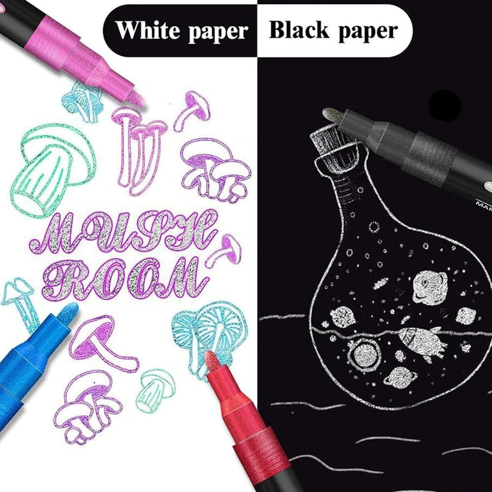 24/48/72/96 Colors Glitter Effect Brush Markers, Double Line Painting Pens, Outline Painting Markers with Vibrant Ink, Fun Creative Tool, For DIY Crafts, Greeting Cards, Doodling (48colors)