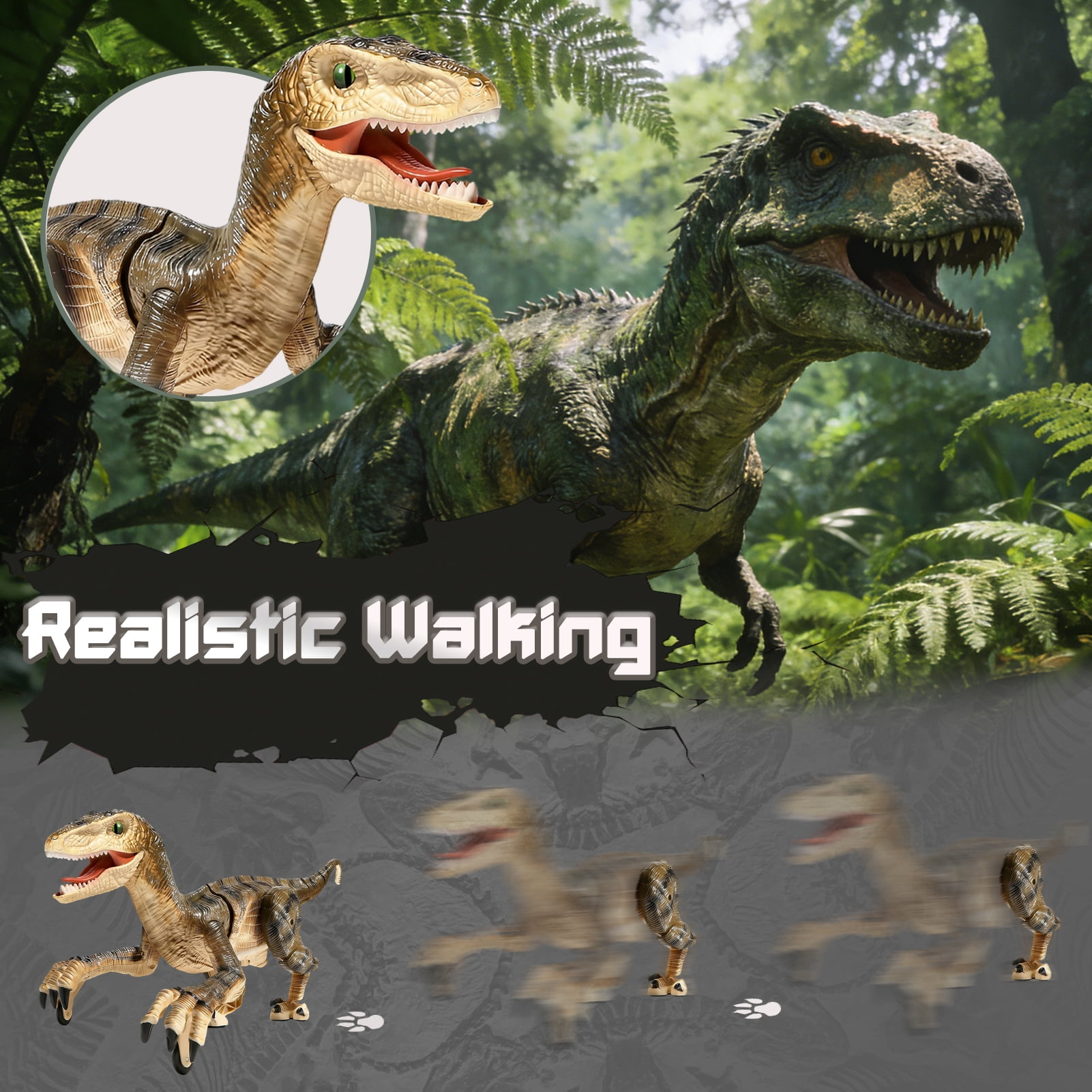 Sunforu Remote Control Walking Dinosaur Toy with Roaring Sound and LED Lights–Realistic Interactive Robot Model for Kids Aged 6+ Ideal Gift for Birthday or Christmas