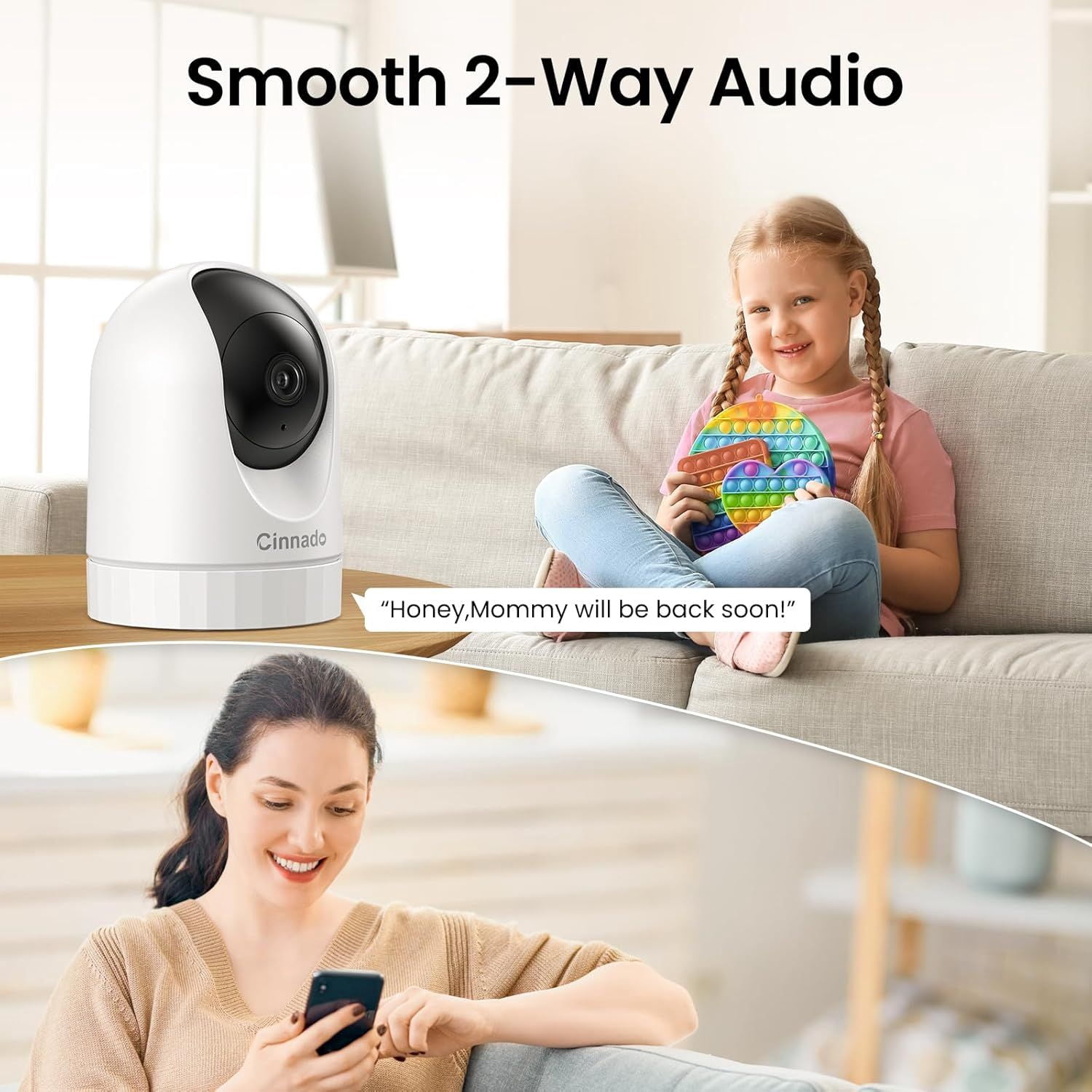 1080p Wi-Fi Smart Home Security Camera with Color Night Vision, Built-in Spotlight, Motion Detection, 2-Way Audio, Compatible with Alexa & Google, White, Free Expert Setup