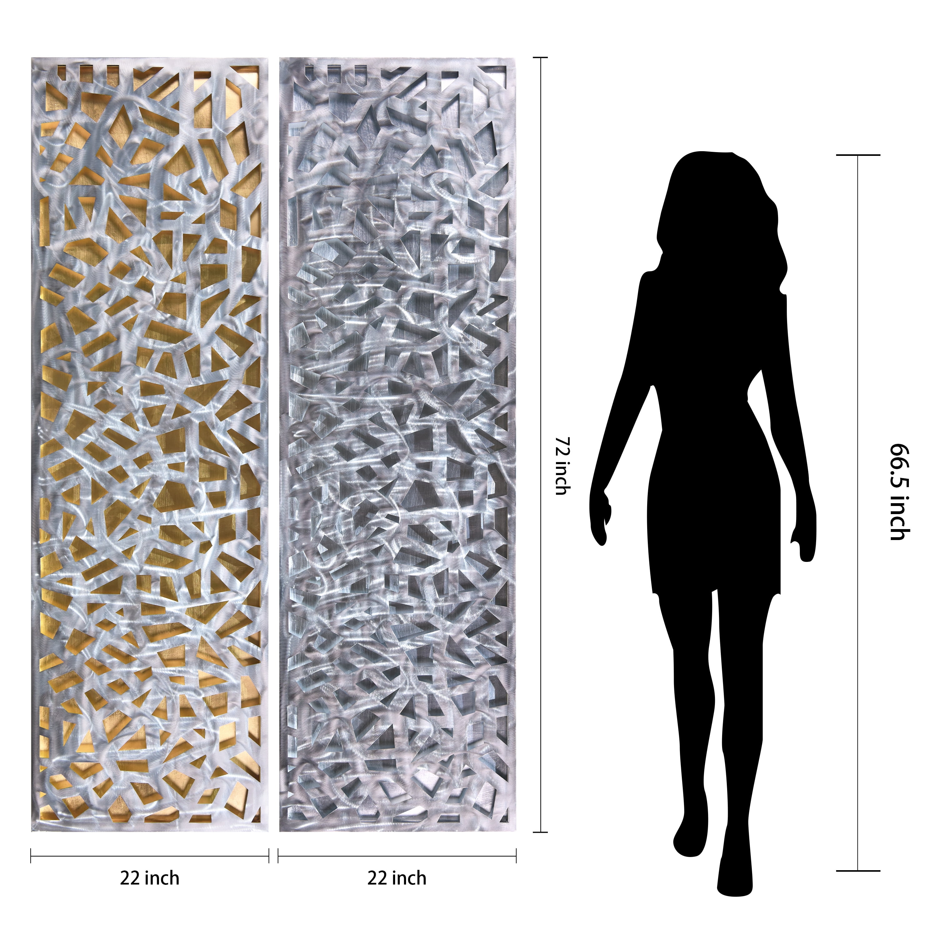 Radiant Fusion & Shimmering Cascade on Gold & Silver Leaf encased on a 3D Polished Steel Abstract Metal Wall Art