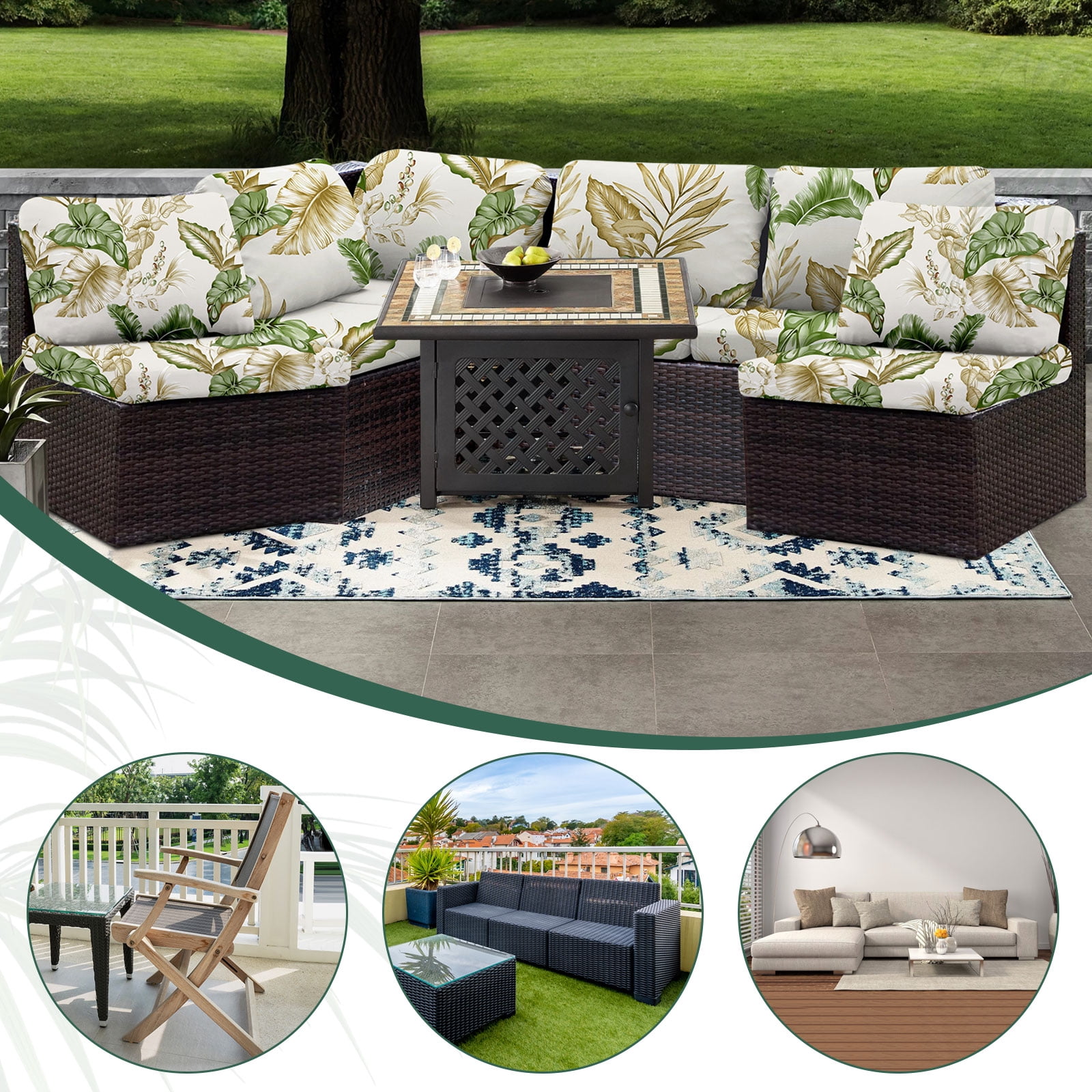 SHANNA 2 Pack Printed Patio Stretch Sofa Cushion Covers, Floral Pattern Outdoor Sofa Cushion Covers, Replacement Washable Couch Chair Cushion Covers Porch Patio Furniture Protector