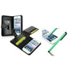 Insten Design Black Leather Wallet Style Case For iPhone 5S 5 + Green Clip Pen (2-in-1 Accessory Bundle)