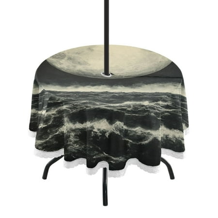

Round Tablecloth 60*60 Inches Round Tablecloth Outdoor Style Tablecloth With Umbrella Holes Tablecloth Outdoor Suitable For Kitchens and Dining Rooms Sea Moon Pattern