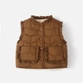 thumbnail image 4 of Chaqueta cálida sin mangas con botones de color liso para niños, chaqueta informal con capucha, blusa de poliéster para niños, 4 of 8