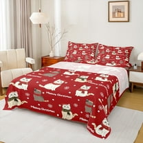 Manfei Kawaii Cartoon Cat Twin Sheet Sets,Pet Kitten Lover Twin Fitted Sheet,Merry Xmas Christmas Hat Flat Sheet For Girls Boys,Microfiber Bedroom Decor,3-Piece