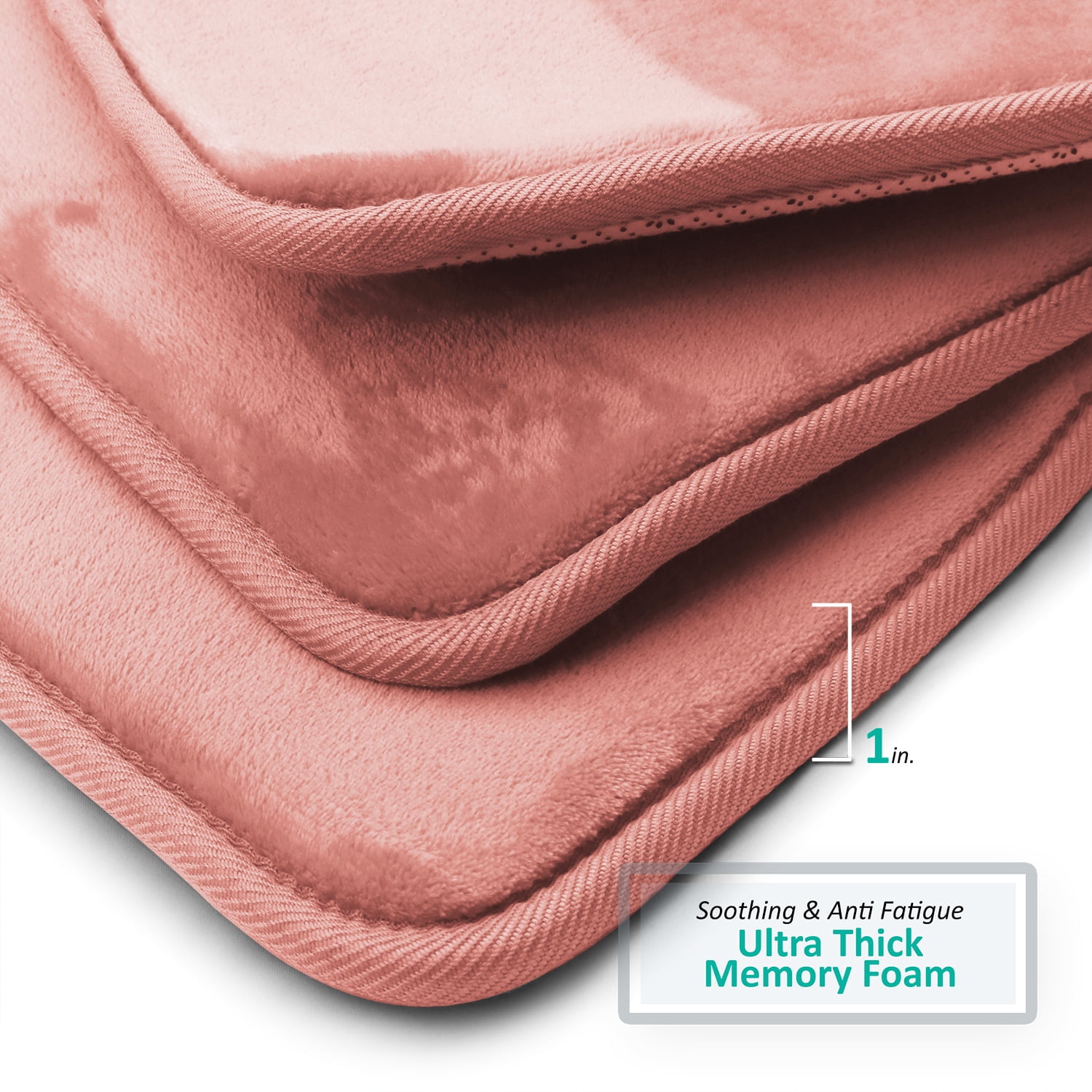 2 Piece Premium Memory Foam Bathroom Mat Set - Absorbent Luxury Plush Non Slip Carpet for Tub Shower & Bath Room, Soft Floor Mats, Machine Washable - Set of 2 20x32 inch Bath Rugs, Misty Rose