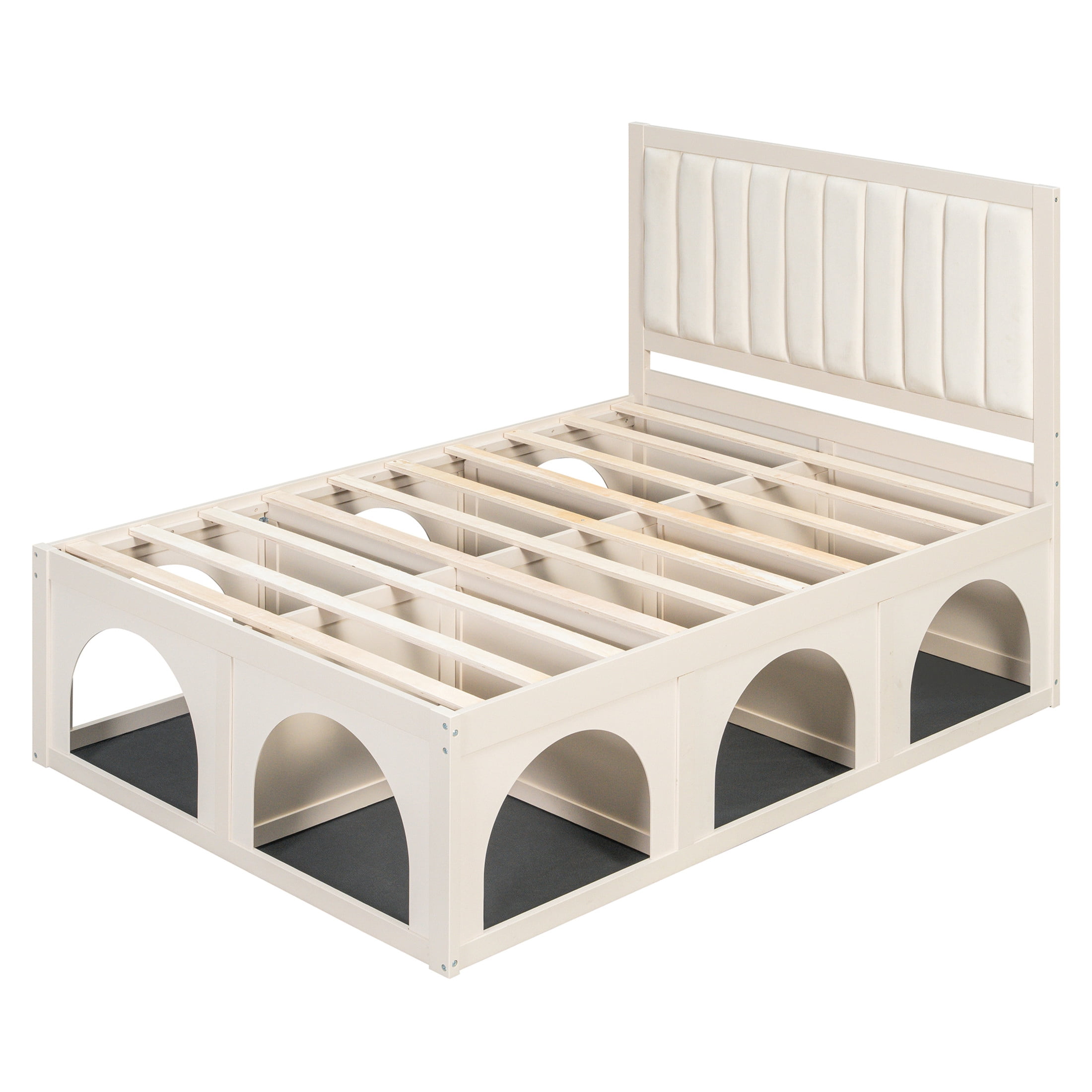 Christopher Knight Home Pet-Friendly Platform Bed with Nook, Upholstered Headboard, Full Size, Beige