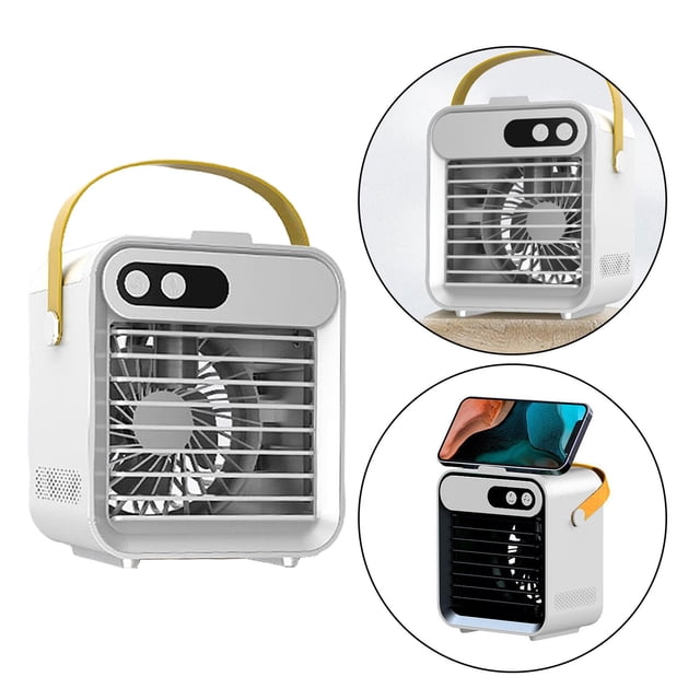 Ventilador de Aire Acondicionado USB Portátil, Ventilador de Refrigeración Por Aire, 3 Ventiladores Ajustables con Espejo de Maquillaje blanco BLESIY Mini enfriador de aire