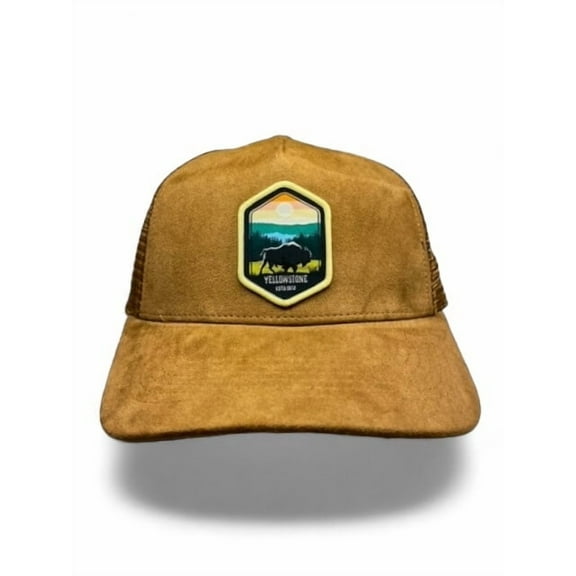 Yellowstone National Park Trucker Hat: Suede Buffalo Snapback Cap for Outdoor Enthusiasts
