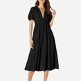 thumbnail image 6 of Summer Dresses for Women 2025 Deep V Neck Sundress Elastic High Waist Dresses A-Line Maxi Dress Puffed Sleeves Sundresses Trendy Breathable Dresses Cover Up, 6 of 7