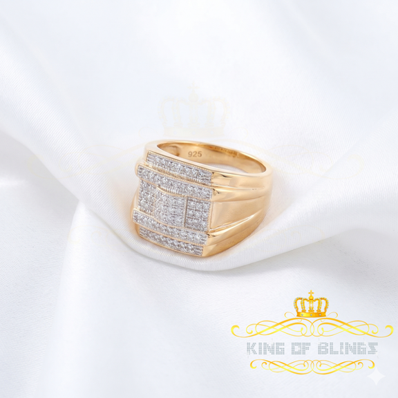 King Of Bling's 925 Sterling Silver Yellow Square Cubic Zirconia 1.00ct Men's Ring Big Size 10