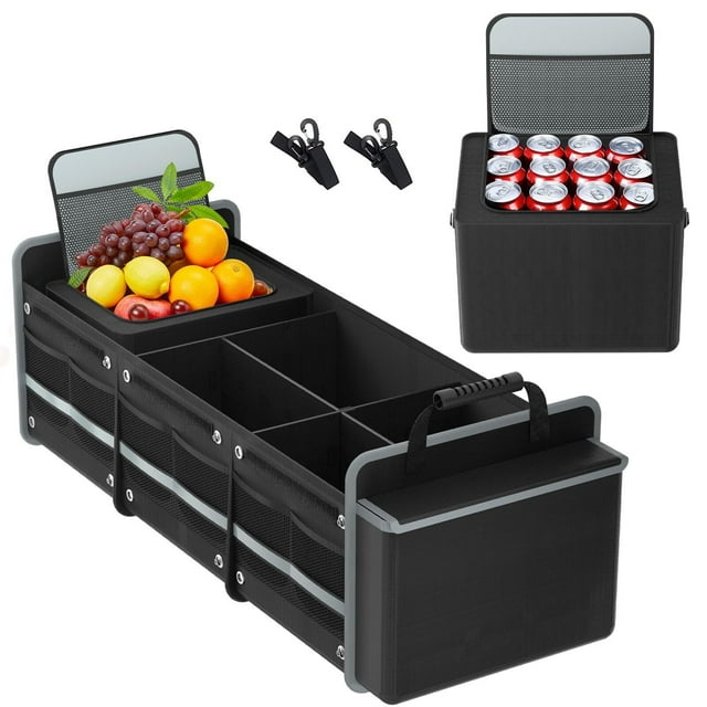 Organizador para Maletero de Coche, Organizador para maletero convertible grande, 3 compartimentos, con Bolsa Isotérmica a Prueba de Fugas