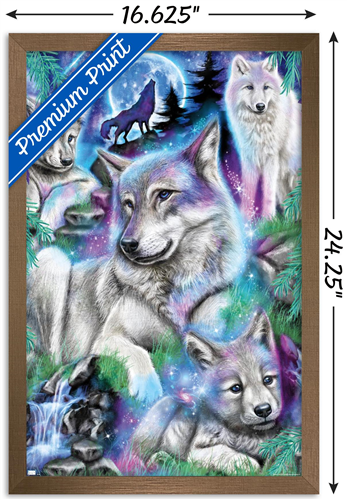 Sheena Pike - Daydream Galaxy Wolves Wall Poster, 14.725" x 22.375" Framed