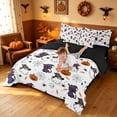 thumbnail image 4 of Homewish Halloween Wizard Cat Full Size Bedding Sets, Spooky Animal Ghost Full Size Bed in a Bag, White Purple, Black Reversible 7pcs, 4 of 7