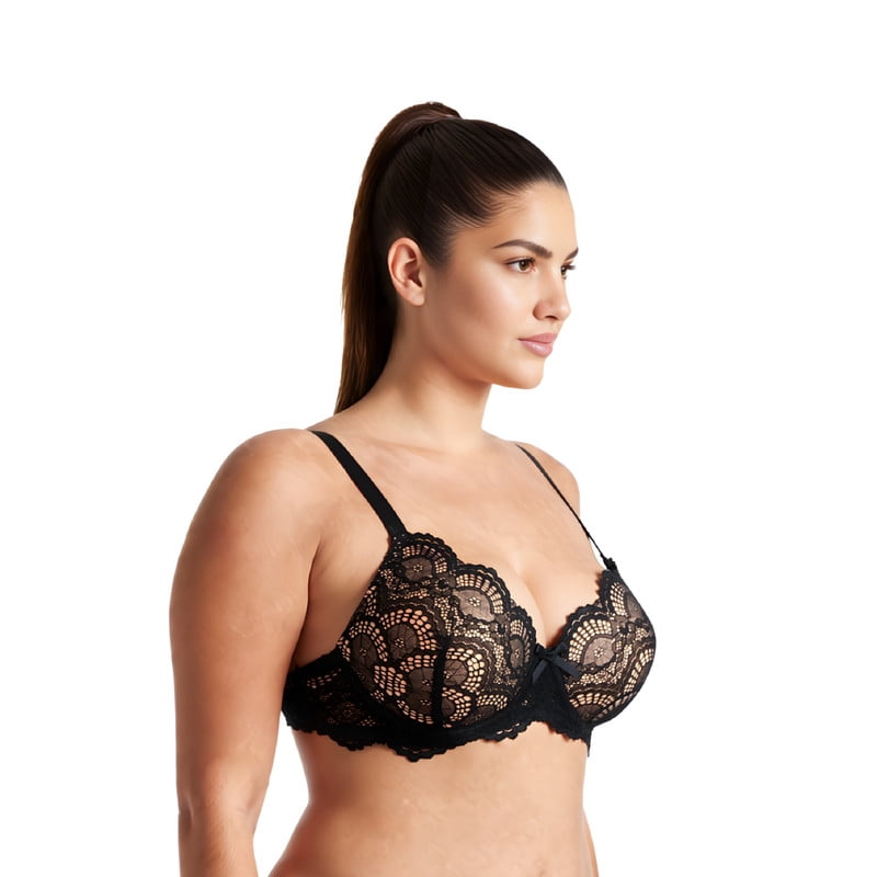 Curve Muse Women's Plus Size Push Up Add 1 Cup Underwire Perfect Shape Lace Bras-2Pk-Black,Pink-46D