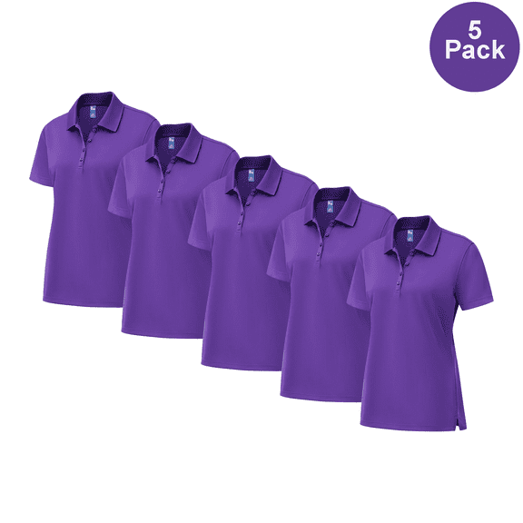 Zfeel High Performance Poly Polo Shirt, Women's Pure Dry Fit UV Protection Tee, Purple, S, 5 Pack