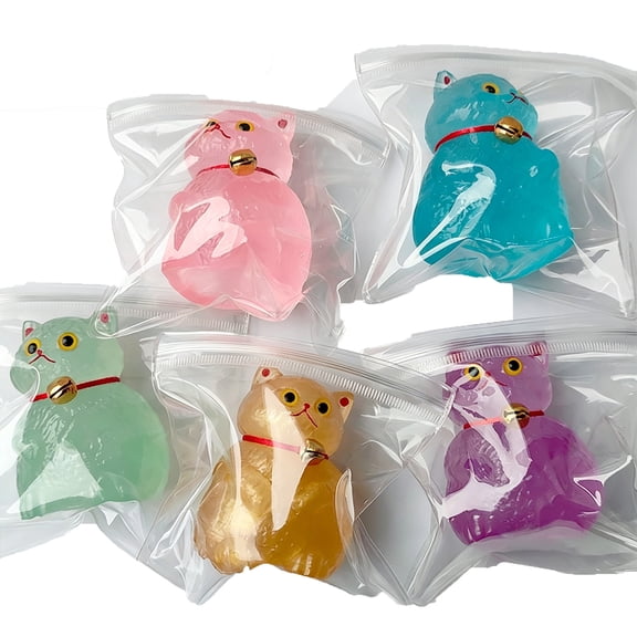 Glow In The Dark Cat Stress Squeezer, Transparent Soft Luminous Kitty Squishy Fidget Toy, Random Color Anxiety Relief Toy for Home Office