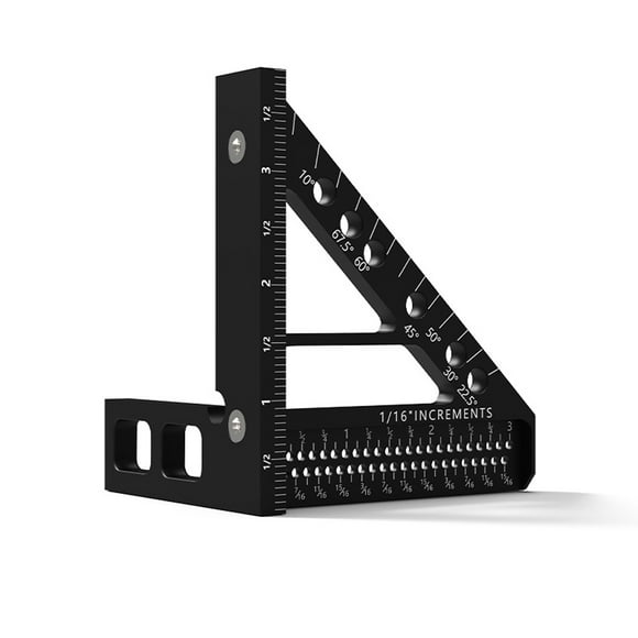 Mistaha Aluminum Alloy Triangular Hole Ruler with Positioning Rod, Metric and Imperial Scales, Black Color - Ideal for Woodworking, Angle Measurement, and Line Drawing