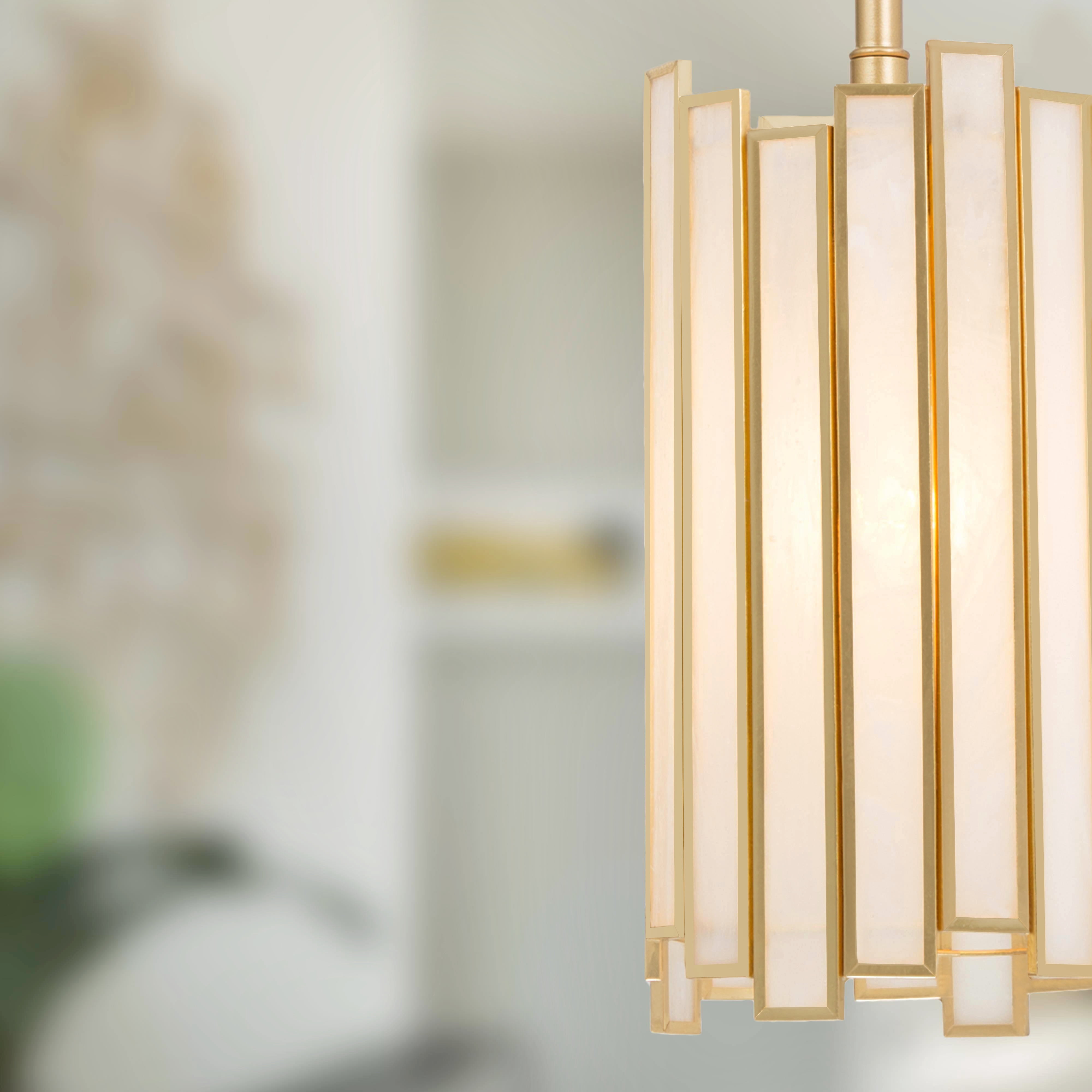 LNC 4-in Gold Art-Glass Cylinder Mini Pendant Light, Adjustable for Kitchen Island & Foyer