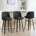 thumbnail image 3 of Foreate Swivel PU Bar Stools Set of 2, 29" Uholstered Leather with Button-tufted Mid-Back & Wood Legs, Modern Chair Kitchen Pub Island Counter Stool, 3 of 11