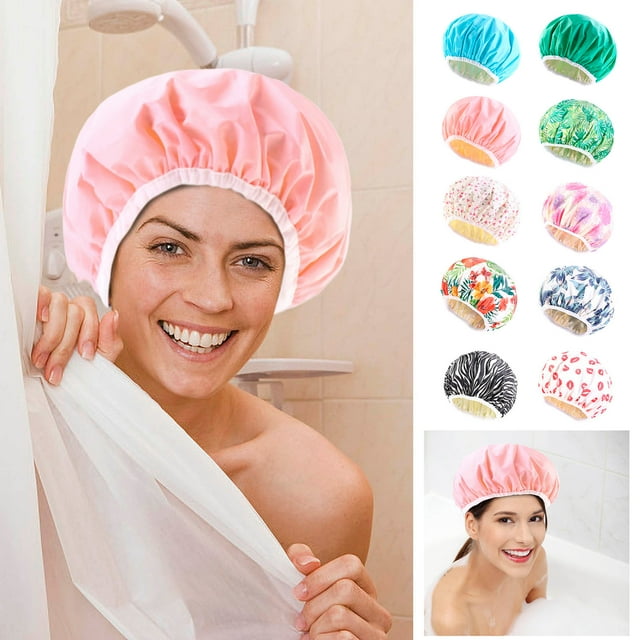 TopLLC Bonnet de Douche pour Femmes, Élastique et Réutilisable, Bonnet de Douche Imprimé Doublure de Couleur Ding Bonnet de Soins Capillaires Masque de Soins PE Bonnet de Maquillage Bonnet de Nuit
