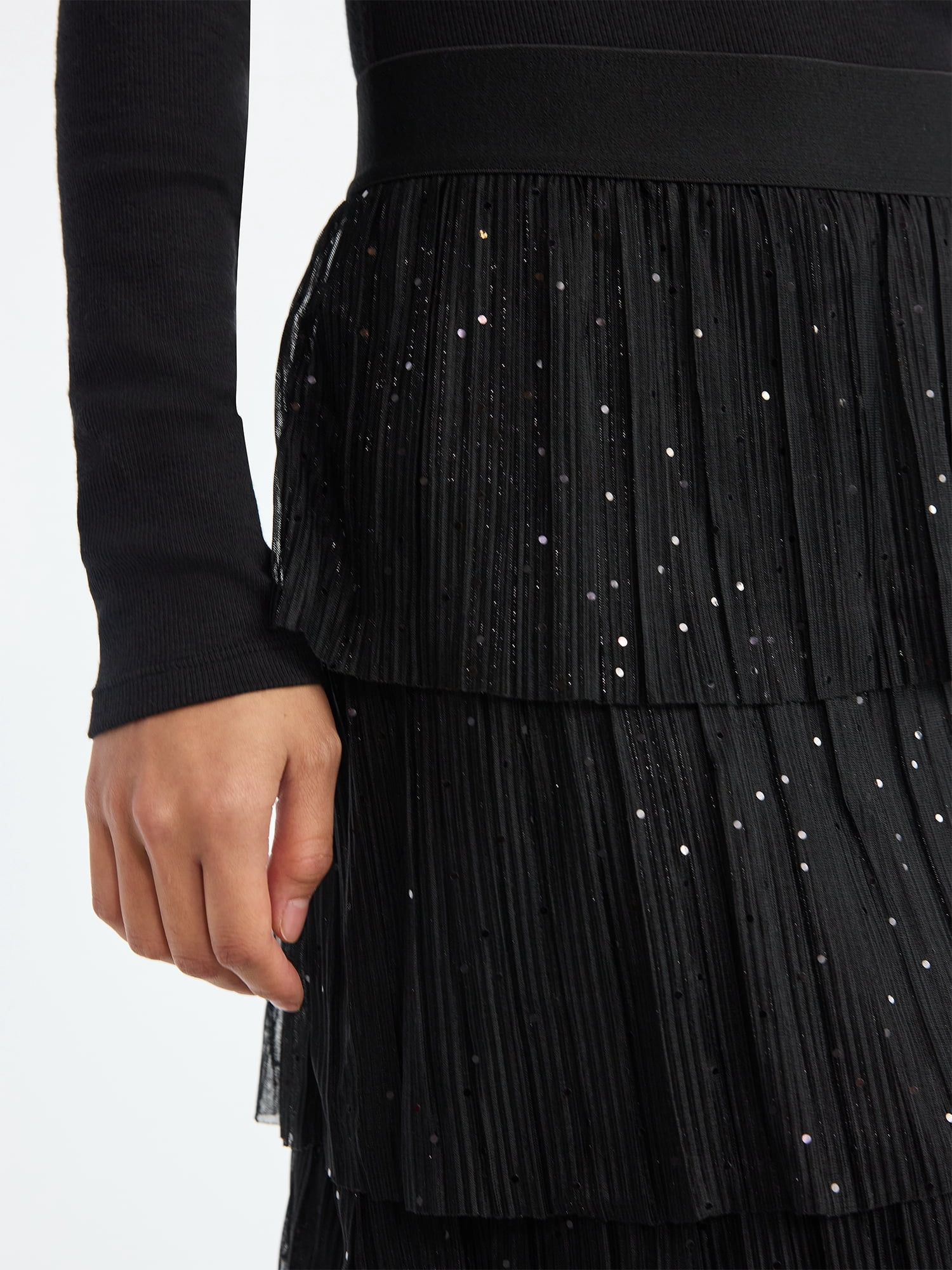 Scoop Women's and Women's Plus Glitter Ruffle Maxi Skirt, Sizes XS-4X