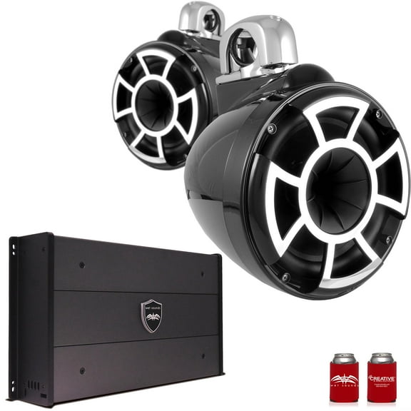 Wet Sounds REV8B-SC 8" Black Tower Speakers with Stainless Steel Swivel Clamps & SYN-DX2.3 1200 Watt Amplifier