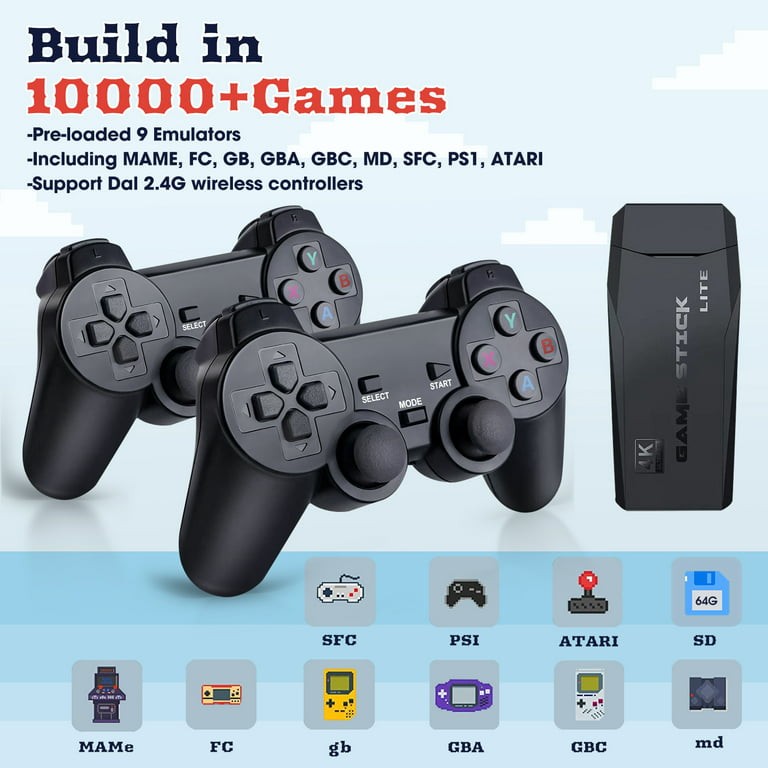 20000+ Video Game Stick 4K Retro Game Console Plug&Play+2x Wireless  Controllers