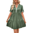 thumbnail image 3 of Robes Babydoll Fluides à Col en V pour Femmes, Été 2025, Manches Courtes, Robe Tunique Mini Décontractée, Vert m, 3 of 10