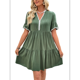 thumbnail image 3 of Vestido Camisero Holgado con Escote en V para Mujer, Estilo Babydoll, Corta, Corte Recto, Informal, Minivestido de Verano 2025. Verde S, 3 of 10