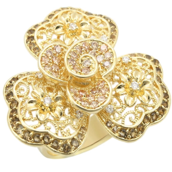 Luxe Jewelry Designs Women's Gold Plated Brass Flair Ring with AAA Grade CZ Multi Color - Size 6