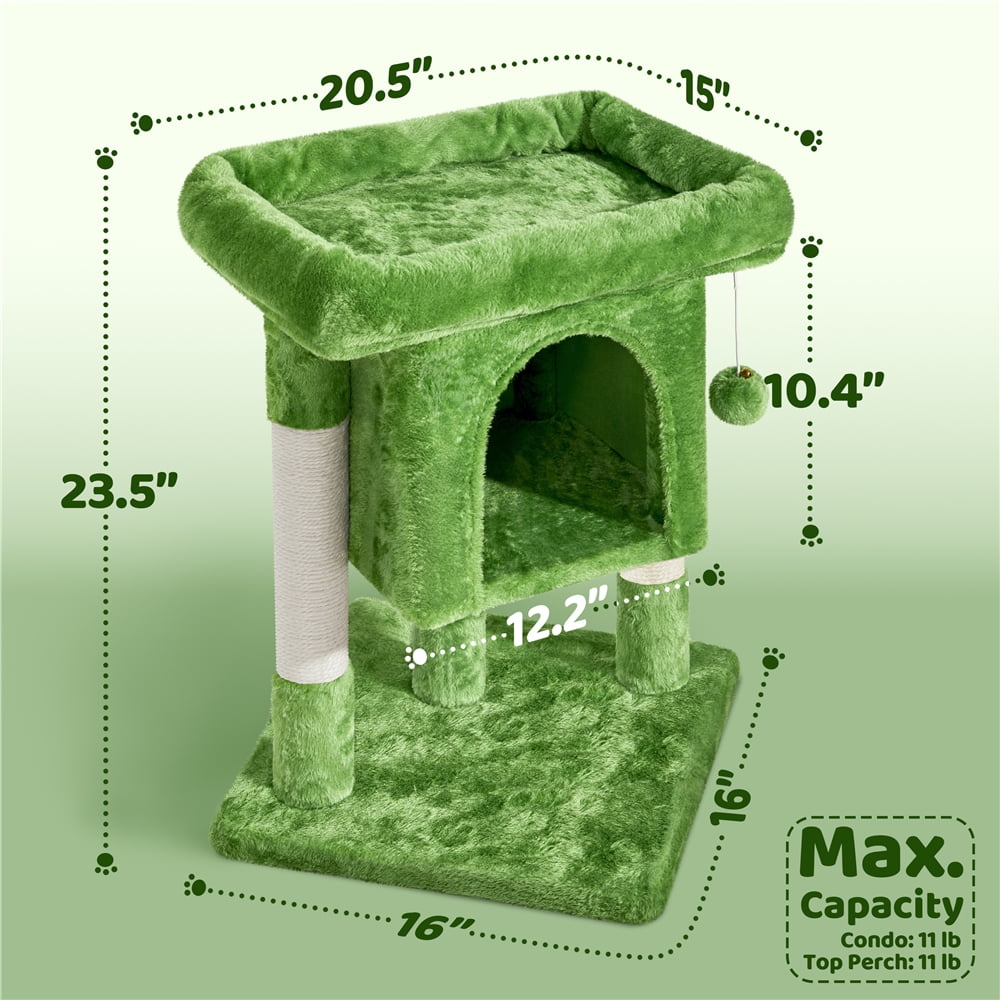 Alden Design 23in 2-Level Cat Tree Condo with Scratch Posts, Green