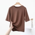thumbnail image 5 of Ohufall Women's 1/2 Sleeve T-shirts Fashion Casual Solid Color Pullover Short Sleeve Round Neck Blouses Summer Stretchy Loose Fit Home Tee Tops, 5 of 5