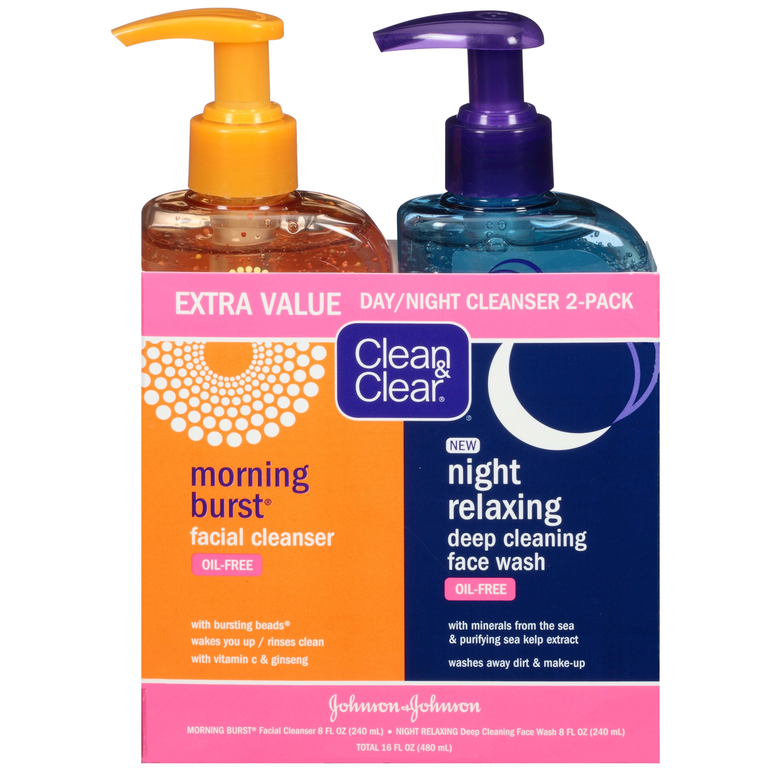 Clean & Clear 2-Pack Day & Night Face Wash, Oil-Free & Non-Comedogenic