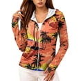 thumbnail image 3 of UPF 50+ Sun Protection Hoodie for Women - Tropical Floral Print Long Sleeve Zip Up Jacket with Thumbholes & Pockets, Lightweight Active Rash Guard Orange XXL, 3 of 6
