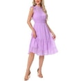 thumbnail image 2 of Vestido de gasa sin mangas para mujer Inspire Chic, con cintura fruncida y estrellas metálicas doradas, vestido de fiesta color púrpura claro, talla S, 2 of 6