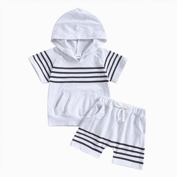 KPOPLK Toddler Baby Boy Clothes Summer Outfits Short Sleeve Hooded T Shirt Tops Casual Shorts Set 2Pcs Little Boy Clothes(12-18 Months,White)