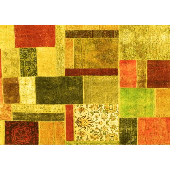 Ahgly Company Indoor Rectangle Patchwork Yellow Transitional Area Rugs, 6' x 9'