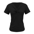 thumbnail image 4 of DHFJKG Summer V Neck T Shirts For Women Short Sleeve Sexy Low Cut Flowy Solid Color Basic Tee Twist Front Casual Ladies Tunic Trendy Tops, 4 of 5