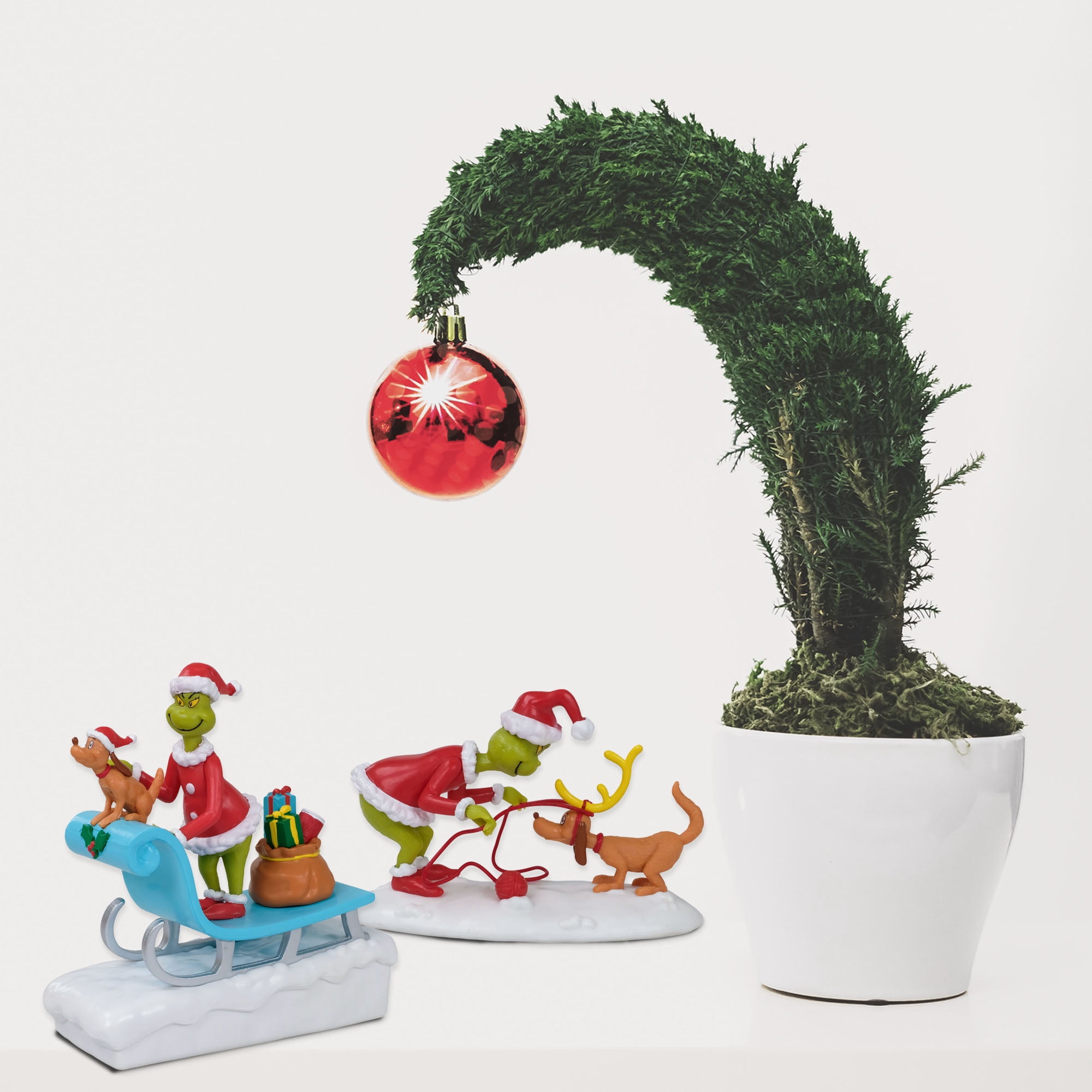 Dr. Seuss The Grinch Santa Sleigh Tabletop Christmas Figurine with Max and Gift Sack