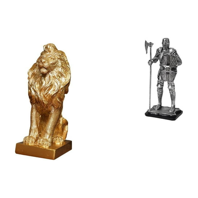 Figura de león, estatua de caballero, figura decorativa, pieza de arte, material de resina, adorno de escritorio coleccionable, adecuado para la ofici