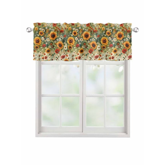 Valances for Windows Spring Sunflower Rod Pocket Cafe Window Treatments Valance Curtains for Kitchen Bathroom Laundry Basement Windows 42"x18"