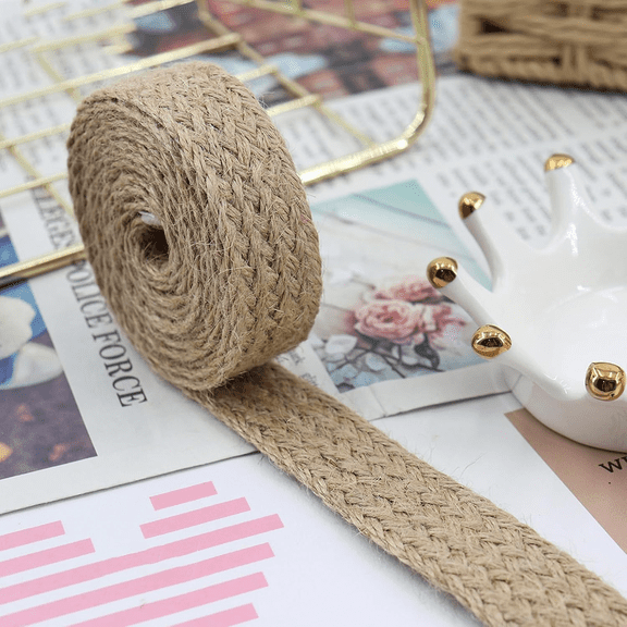 Hemp Cords Braided Flat Burlap Ribbon Nature Jute Rope Twine Webbing DIY Wedding Decoration Ribbons Crafts Jute Rope, 5meters/Roll (Natural, 20mm)