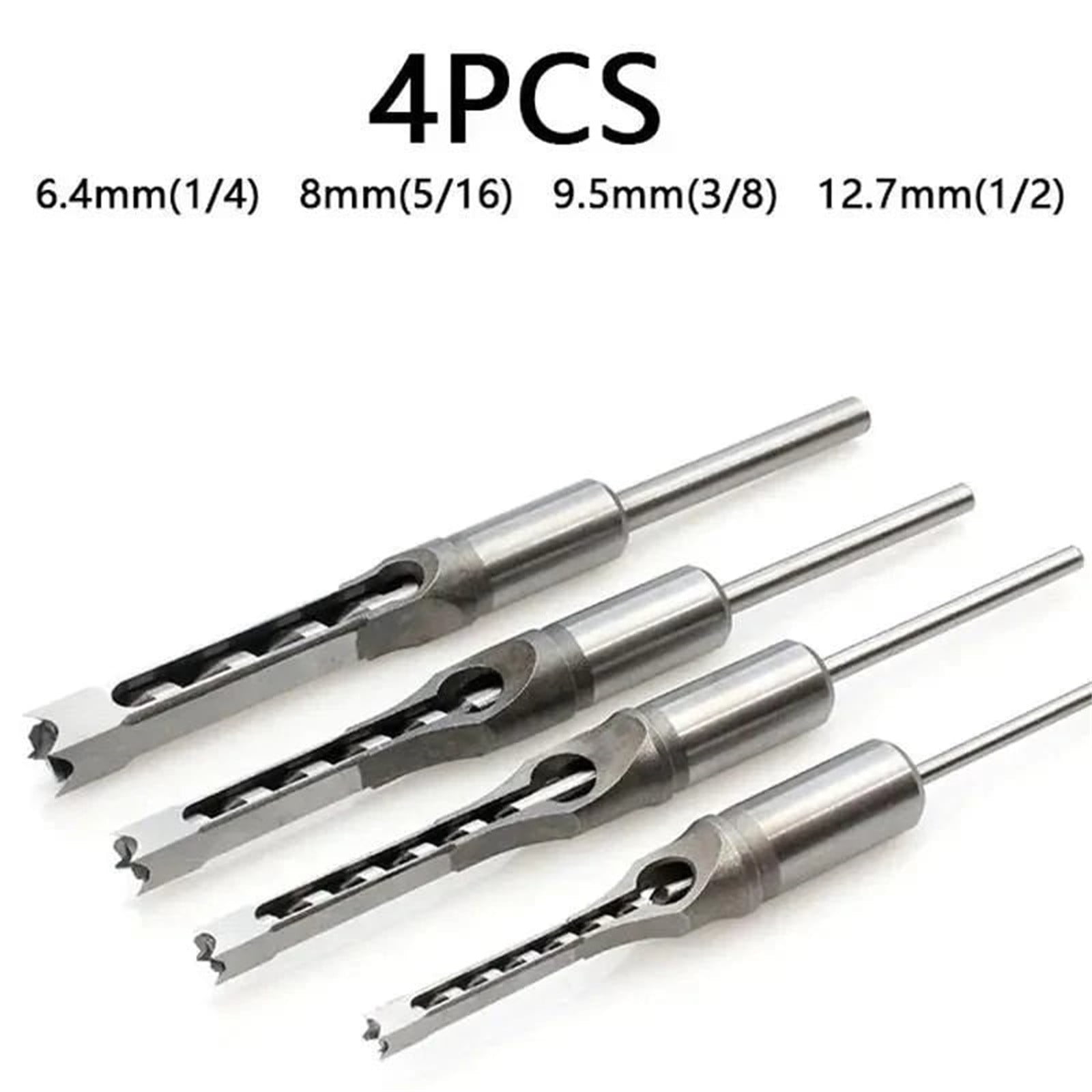 Square Hole Drill Bits for Wood, 4-Piece Mortising Chisel Set, High Carbon Steel Woodworking Tools for Furniture Making