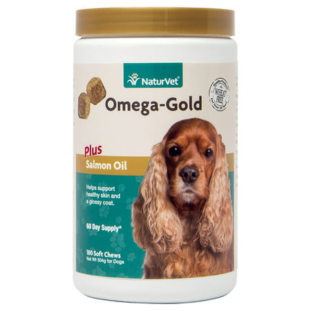 NaturVet Omega-Gold Plus Salmon Oil Skin and Coat Supplement for Dogs and Cats, 180 Soft