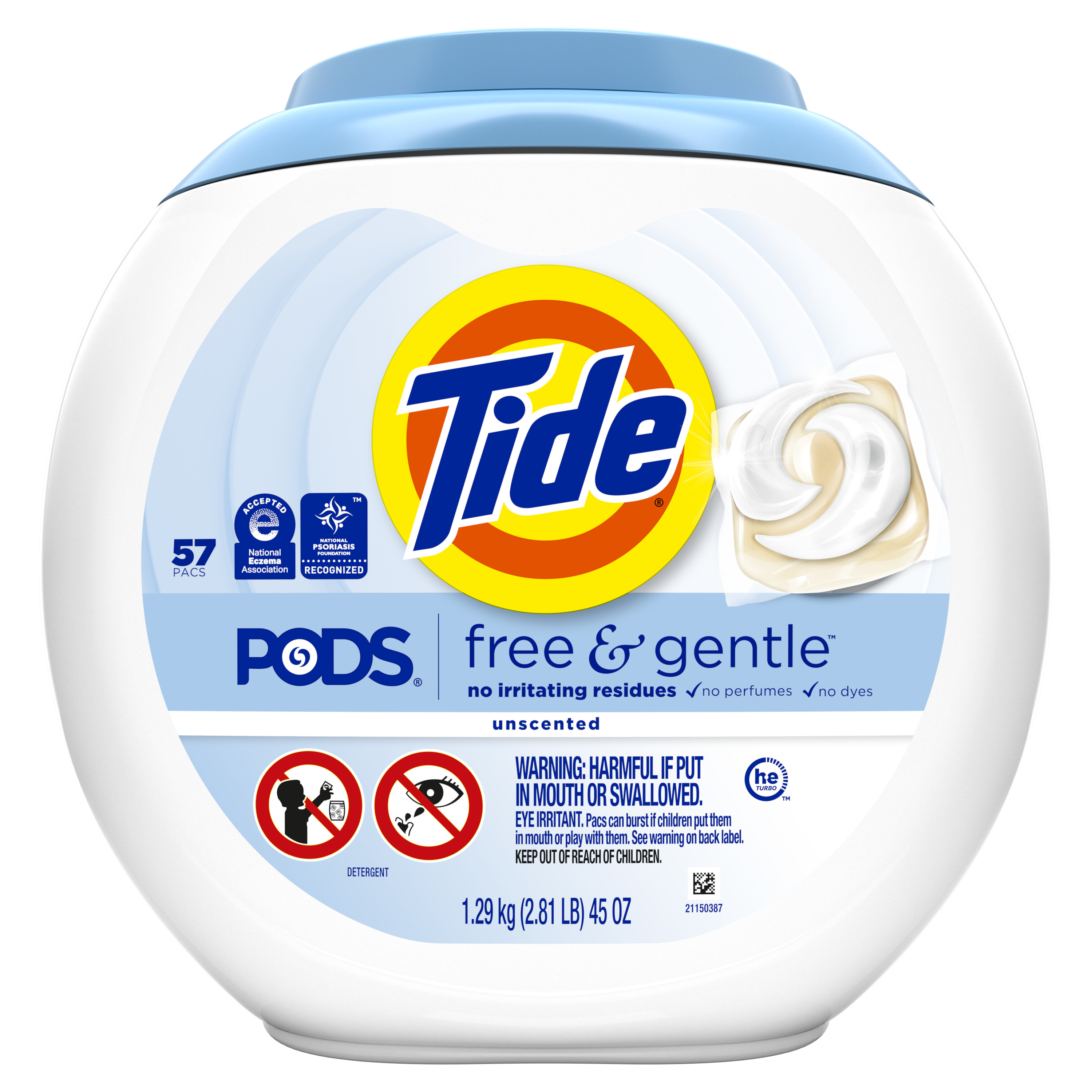 Tide PODS Free and Gentle Liquid Laundry Detergent Pacs, Hypoallergenic, Unscented, 57 Count