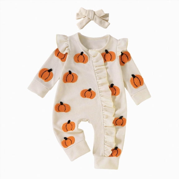 0-3 Months Newborn Preemie Baby Bodysuit Footies Romper Baby Girls Halloween Long Sleeved Dress Bodysuits Pajamas Rompers Home Clothes Orange Rompers Baby Gift