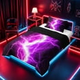 thumbnail image 2 of meiyoeat Neon Lightning Pattern Twin Comforter Sets for Boys, Electric Purple Print Bedding Set, Black Reversible 2 Pieces, 1 Comforter and 1 Pillowcase, 2 of 6